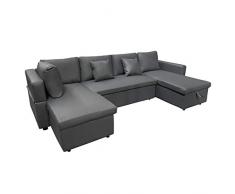 Happy Garden Canapé panoramique Convertible Simili Cuir Scott 4 Places Gris