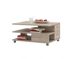FMD 646-001_ei Pia Table Basse avec Étagère Intermédiaire + 2 Tiroirs sur Roulettes Panneaux Mélaminiques Chêne 60 x 92 x 44,5 cm