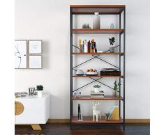 Himimi Bibliothèque de style industriel Étagère dangle à 5 étages Étagère murale pour cuisine chambre salon