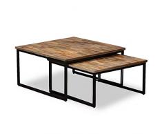 vidaXL 2X Table Basse Gigogne Teck Massif de Récupération Table dAppoint