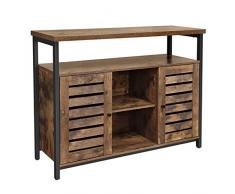 VASAGLE Meuble de Rangement, Buffet, Meuble de Cuisine, avec Placard et étagères, Portes à persiennes, pour Salle à Manger, Salon, Couloir, Chambre, Style Industriel, Marron Rustique LSC79BX
