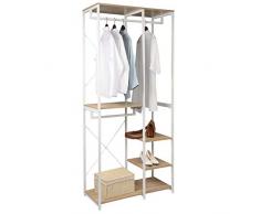 WOLTU SR0062whe Porte-Manteau en Bois et Acier,Porte-vêtements avec étagère à Chaussures,Blanc+Chêne Clair