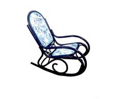 Fauteuil à bascule Rocking chair bambou rotin, siège de lecture ou de nursery, lin roses bleues