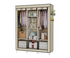 UDEAR Garde-Robe transportable Armoire de Rangement Penderie en Tissu intissé avec Portes coulissantes Beige