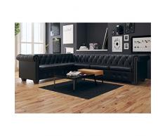Tidyard Canapé dangle Chesterfield à 6 Places en Cuir Synthétique Construction Solide Durable et Confortable Design Elégant Noir 260 x 205 x 73 cm
