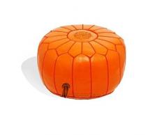 Medina Souvenirs Pouf Design Cuir marocain Orange, Pouf en Cuir véritable Fait Main