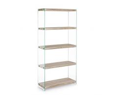 ARREDinITALY Hanches Bibliothèque avec étagères en Verre trempé. Étagère Effet Bois Naturel.