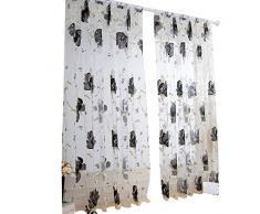 Longra 1panneau Rideau Fenêtre de Tulle Traitement Voile Rideau Occultant Solide Doux à Oeillets Livingroom Rideaux Salon Dentelle Mousseline Rideau pour Articles ménagers Chambre (100x200cm, Gris)