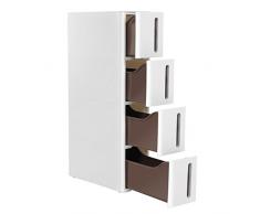 SONGMICS Tour de Rangement sur roulettes, Resserre de Cuisine Fine, Étagère de Rangement à 4 Niveaux, en Plastique, Gain de Place, 45 x 17 x 84 cm, Blanc KFR08WT