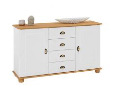 IDIMEX Buffet Colmar Commode bahut vaisselier Meuble Bas Rangement avec 4 tiroirs au Centre et 2 Portes battantes de Chaque côté, en pin Massif lasuré Blanc et Brun