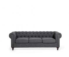 CBeliani - Canapé 3 Places - Chesterfield - Tissu, Gris