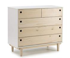 VS Venta-stock Commode Roma avec 5 tiroirs en Couleur Blanc, Pieds et façades en Bois Naturel