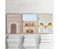 Tanyang Affiche Vintage Nordique Islamique Mur Art De Mode Impression sur Toile Peinture Maroc Porte Photos pour Salon Décoration NO Cadre 50 * 70cm * 3