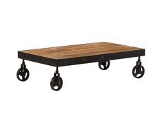 vidaXL Bois de Manguier Massif Table Basse avec roulettes Table de Séjour