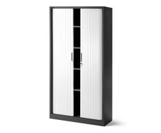 Jan Nowak by Domator24 T001 Rideaux Armoire de Bureau 4 étagères Porte roulante tôle dacier verrouillable 185 cm x 90 cm x 45 cm (Anthracite/Blanc), Métal