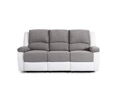 Loungitude Canapé de relaxation 3 places en PU blanc et microfibre grise