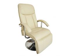 Festnight Fauteuil Relaxation Electrique et de Massage Cuir Artificiel Crème Blanc 137 x 68 x 104cm