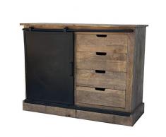 Bahut Console Commode Meuble Cuisine Salon Bois Fer Campagne Industriel Porte Coulissante