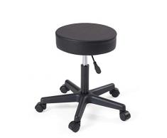 KAYELLES Tabouret Bureau à roulettes YÉ - pivotant 360° réglable en Hauteur (Noir)