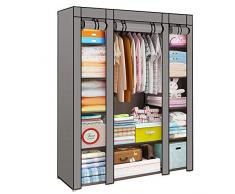 MultiWare Armoire de Rangement en Tissu Triple à vêtements - Dressing penderie & Tringle - avec Portes coulissantes - Gris