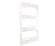 coulissant Rack de stockage étage ou 4-tiers étagère avec roulettes Mat-colour fin, Plastique, blanc, Tall