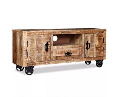Festnight Meuble TV en Bois de Manguier Brut Style Industriel 120 x 30 x 50 cm
