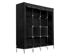 Meerveil Armoire en Tissu Armoire Penderie en Tissu Armoire Pliante pour Vetement Adulte Intissé 4 Barres pour Chambre Grande Dimension 180cm x 170cm x 45cm Noir