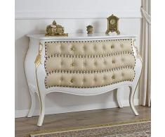 SIMONE GUARRACINO LUXURY DESIGN Commode Brilliant Style Baroque Décapé tiroir bombé Ivoire et Feuille Or Similicuir Champagne Boutons et poignées Crystal SW