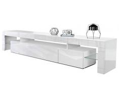 Meuble TV Bas Armoire Basse Lima V2, Corps en Blanc Mat/Façades en Blanc en Haute Brillance
