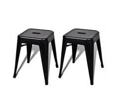 vidaXL Lot de 2 Petits tabourets en métal empilables Noirs