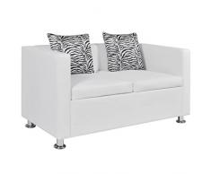 vidaXL Canapé Chesterfield 2 Places Similicuir Blanc Salle de Séjour Salon Sofa