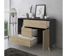 Comfort Buffet de Salle à Manger, Meuble auxiliaire Wind 1 Porte, 3 tiroirs, Couleur Structure Gris Anthracite, Couleur Porte et tiroirs Puccini. Dimensions : 120x40x86cm.