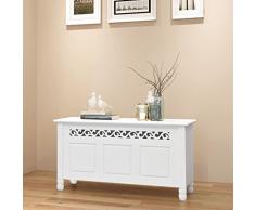 Tidyard Banc de Rangement (avec Un Grand Compartiment de Rangement en Dessous) en PFDM Style Baroque Blanc 96 x 32 x 51 cm