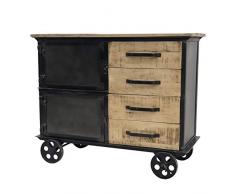 Enfilade Commode Bahut à roulettes Bois Fer Industriel Campagne 101 cm x 82 cm
