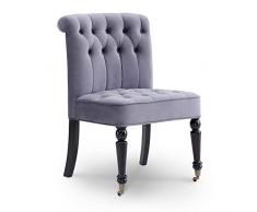 DecoInParis Fauteuil Crapaud en Velours avec Pieds à roulettes Tiana (Gris)