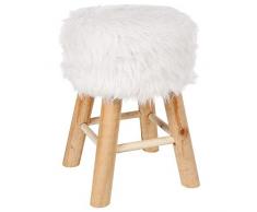 Tabouret Pouf Rond En Fourrure- Stable et Robuste - Coloris Blanc