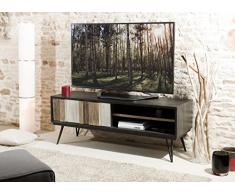 Macabane Meuble TV 1 Porte coulissante 2 niches, Bois, Multi Couleurs, 150 x 45 x 56 cm
