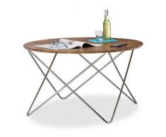 Relaxdays Table d’appoint ronde grande table basse en bois look vintage pieds croisés cadre en métal HxlxP: 50 x 90 x 90 cm, nature