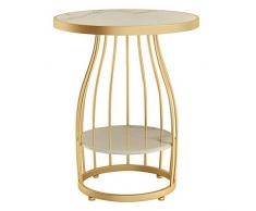 Quskto Table Basse Side en métal et marbre Multifonctions Mobil Table pour Salon Balcon familiale Facile à Nettoyer et à Assembler, Or, 35x63X50cm