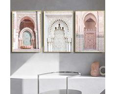 Allah Islamique Mur Art Peinture Maroc Toile Affiche Rose Arc Porte Kasbah Imprime Scandinave Moderne Salon Décor Photo 40x60 cm x 3 Pas de Cadre