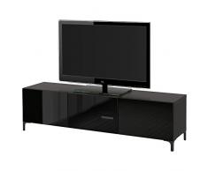 Ikea Besta – TV Banc avec tiroirs et porte black-brown/Selsviken brillant/noir en verre fumé
