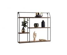 LIFA LIVING Étagère Murale Bois et Métal Noir avec 4 Étagères, Etagere Murale Industrielle Vintage, Etagère Murale pour Cuisine, 58 x 11 x 52 cm