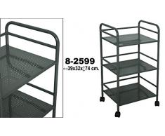DonRegaloWeb Chariot - Etagère en métal de 3 étagères avec roulettes en PVC Gris