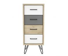 Demeyere Chiffonnier 4 Tiroirs Style Scandinave Rétro, Chêne kronberg/Blanc/Gris, 41,6 cm x 39,7 cm x 100,7 cm