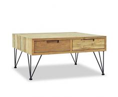 Festnight Table basse en Teck Massif Style Colonial 80 x 80 x 40 cm
