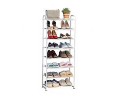 Étagère À Chaussures À 8 Niveaux, Meuble De Rangement Polyvalent, Cadre en Fer, Peu Encombrant, pour Entrée, Salon, Chambre, 50X25x135cm(Blanc)