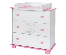 Commode Bebe avec Table à Langer Amoviable | 3 Tiroirs Grande | Princess Rose Blanc
