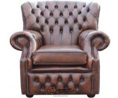 Chesterfield Fauteuil à oreilles BONZES dossier haut Marron Antique fauteuil fabriqué au Royaume-Uni