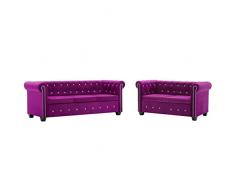 vidaXL 2X Canapé Chesterfield Revêtement Velours Violet Salle de Séjour Sofa