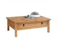 IDIMEX Table Basse de Salon Tequila Plateau rectangulaire et Pieds sculptés en Bois Style Mexicain avec 1 Grand tiroir, en pin Massif Finition teintée et cirée